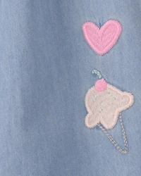 Baby Girl Embroidered Chambray Sleeveless Jumpsuit - Blue