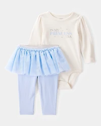 Baby Girl Princess Era Bodysuit & Tutu Pant Set - Blue/Ivory