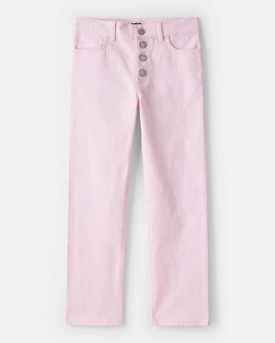 Girls Button-Front Straight Leg Pants - Pink