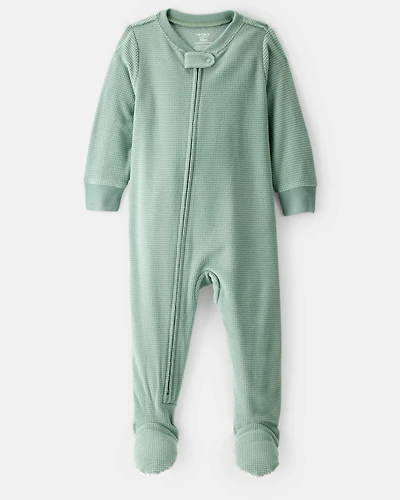 Baby Boy Waffle Knit Long-Sleeve 2-Way Zip 1-Piece Pajamas - Green