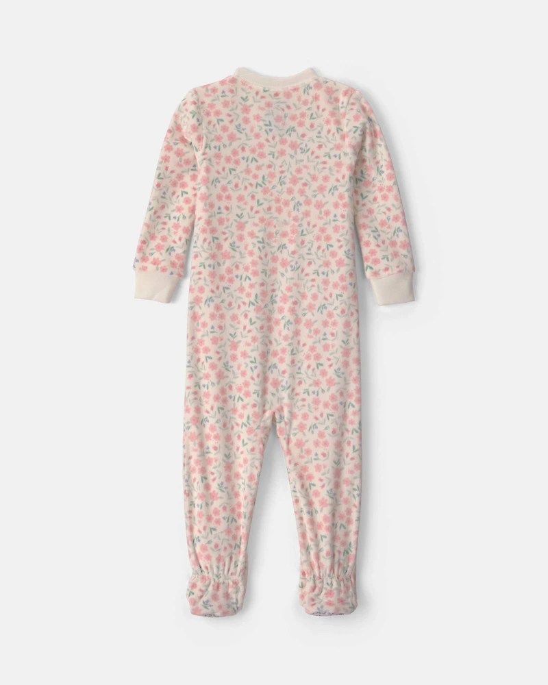 Baby Girl 1-Piece Floral 2-Way Zip DreamPlush Snug Fit Footed Pajama - Cream