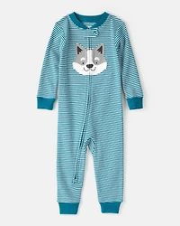 Baby Boy Dog Striped 100% Cotton Snug Fit 2-Way Zip 1-Piece Pajamas - Blue