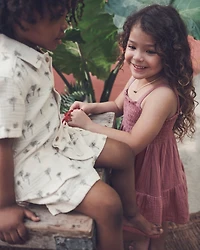 Toddler Boy 2-Piece Organic Cotton Gauze Top & Short Set in Palm Trees