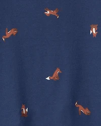 Baby Boy Fox 100% Cotton  2-Way Zip Sleep & Play Pajamas - Navy Blue