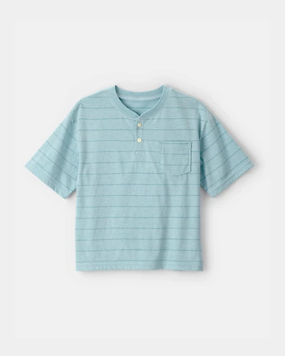 Boys Striped Henley T-Shirt - Blue