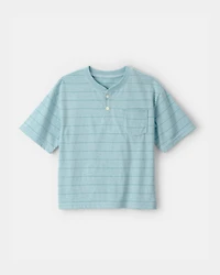 Boys Striped Henley T-Shirt - Blue