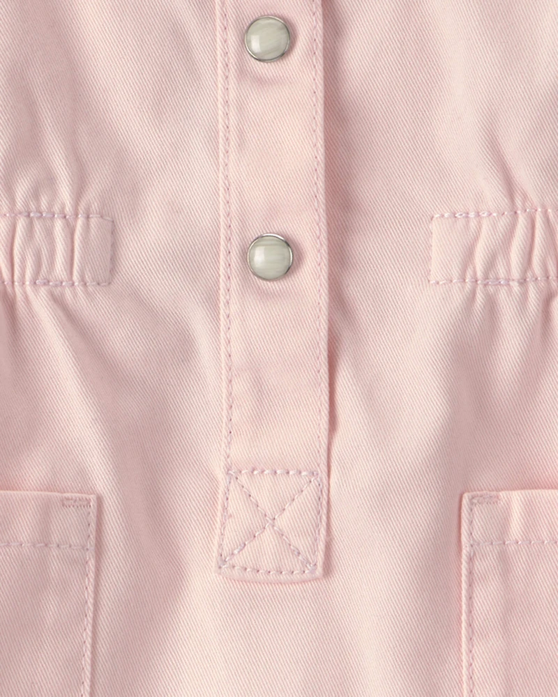 Baby Girl Twill Button-Up Utility Dress - Pink