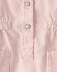 Baby Girl Twill Button-Up Utility Dress - Pink