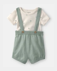 Baby 2-Piece Sailboat Overall Set - Green/Ivory