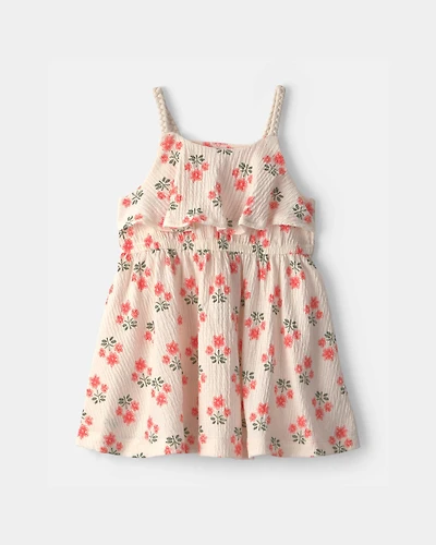 Baby Girl Floral Ruffle Dress - Cream
