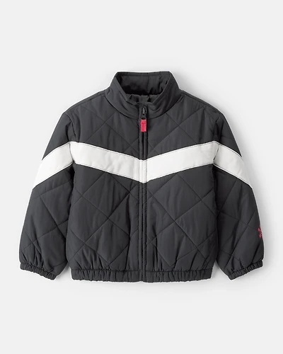 Toddler Girl Color Block Puffer Jacket - Black