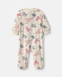 Baby Girl Dinosaur Fleece 2-Way Zip Sleep & Play Pajamas - Cream