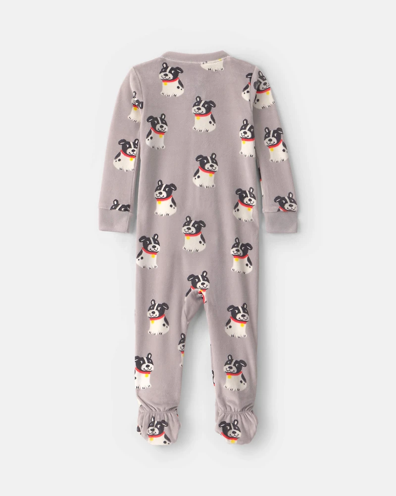 Toddler Boy 1-Piece Dog DreamPlush Snug Fit Footed Pajama - Grey