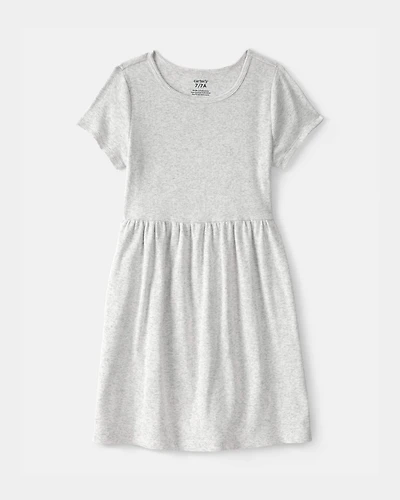 Girls Rib Short-Sleeve Dress - Grey