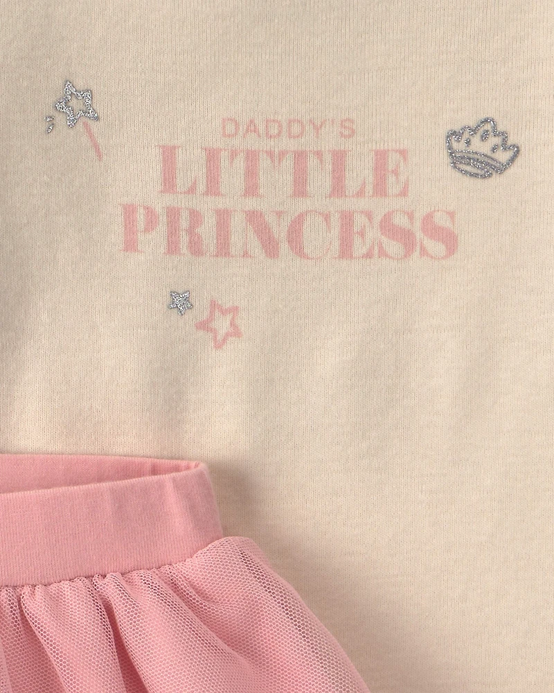 Baby Girl 2-Piece 'Daddy's Little Princess' Long-Sleeve Bodysuit & Tulle Pant Set - Pink/Cream