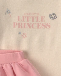 Baby Girl 2-Piece 'Daddy's Little Princess' Long-Sleeve Bodysuit & Tulle Pant Set - Pink/Cream