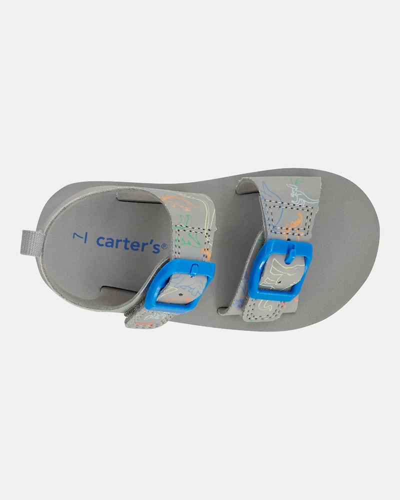 Toddler Boy Dinosaur Strappy Casual Sandals - Grey/Blue