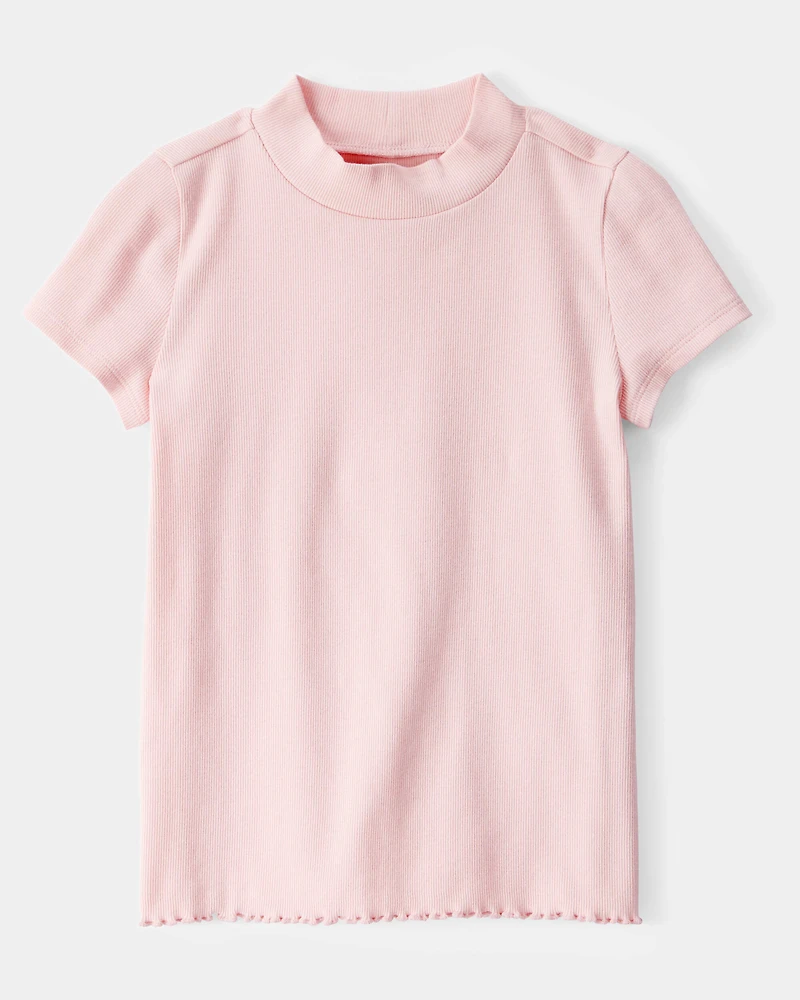 Kid Mock Neck Ribbed Tee - Pink