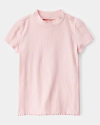 Kid Mock Neck Ribbed Tee - Pink
