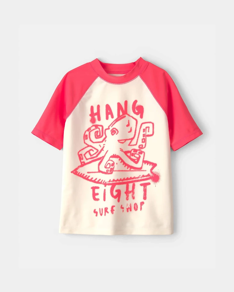 Boys Octopus Short-Sleeve Rashguard - Red/Cream