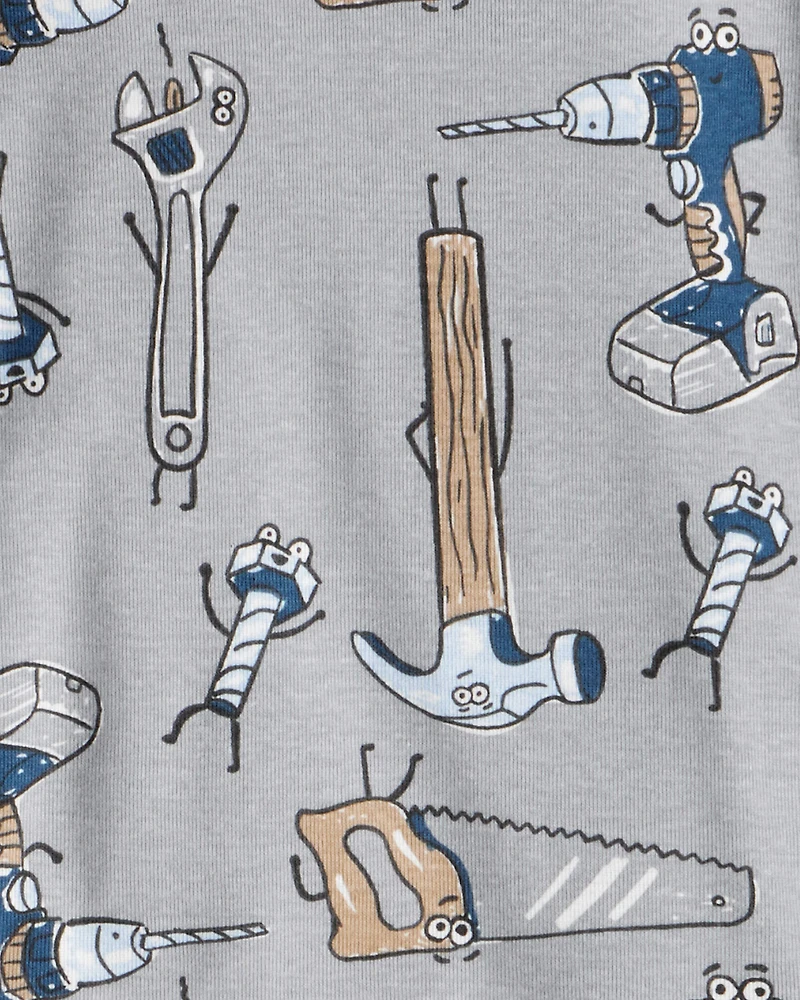 Baby Boy Construction Print 100% Cotton Long-Sleeve Snug Fit 4-Piece Pajamas - Blue/Grey