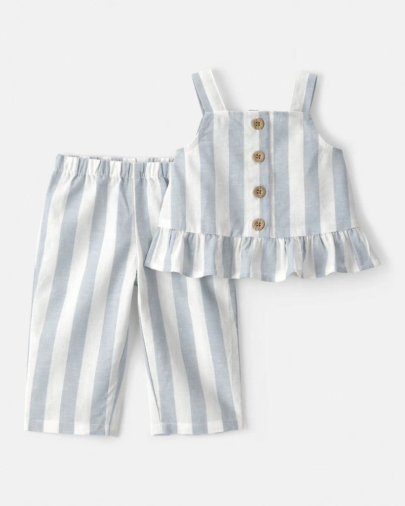 Baby Girl 2-Piece Sleeveless Tee & Pant Set - Blue/White