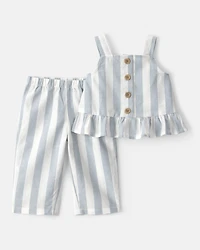 Baby Girl 2-Piece Sleeveless Tee & Pant Set - Blue/White