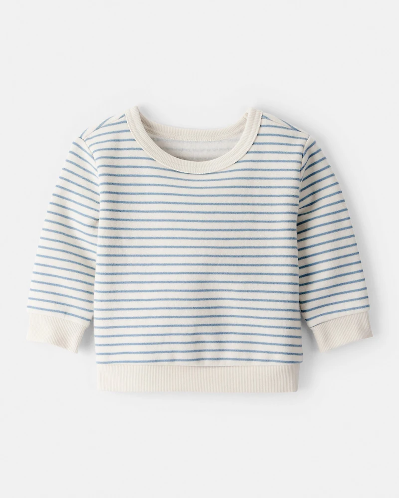 Baby Boy 2-Piece DayDream Fleece Stripe Pullover Sweatshirt & Pant Set - Cream/Blue