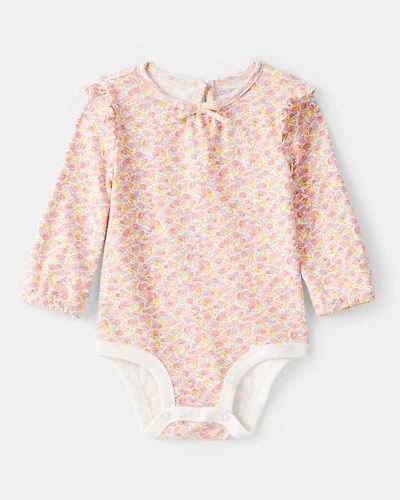 Baby Girl Floral Print Long-Sleeve Bodysuit - Pink