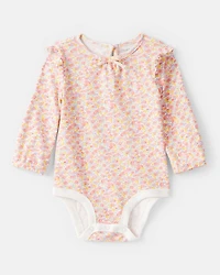 Baby Girl Floral Print Long-Sleeve Bodysuit - Pink