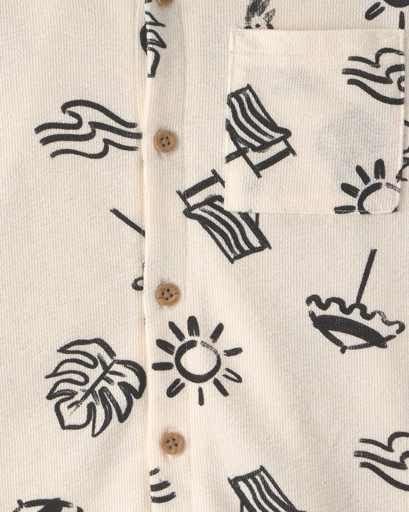 Boys Beach Button-Down Shirt - Ivory