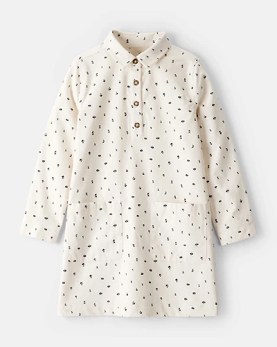 Girls Floral Corduroy Dress - Ivory