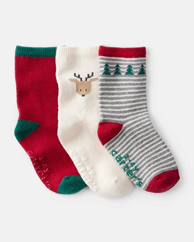 Toddler Boy 3-Pack Christmas Reindeer Crew Socks