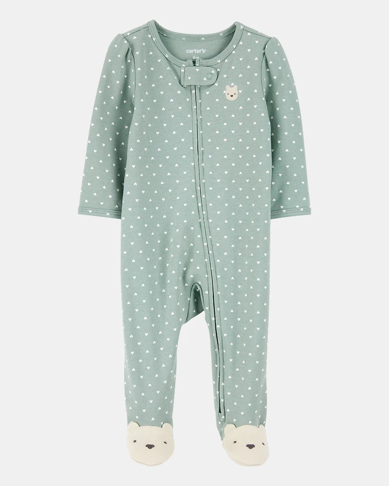 Baby Girl Polka Dot 2-Way Zip Cotton Sleep & Play Pajamas - Green