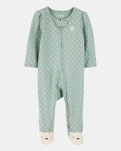 Baby Girl Polka Dot 2-Way Zip Cotton Sleep & Play Pajamas - Green