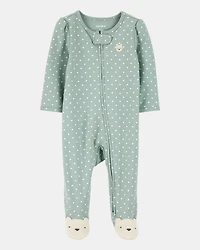 Baby Girl Polka Dot 2-Way Zip Cotton Sleep & Play Pajamas - Green