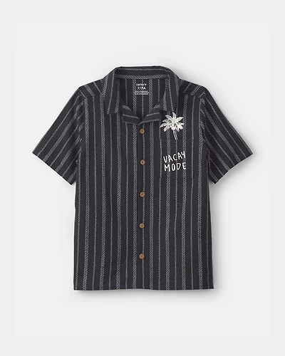 Boys Striped Short-Sleeve Button-Down Shirt - Black