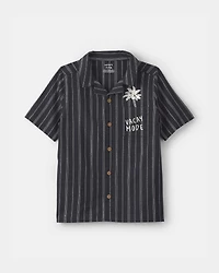 Boys Striped Short-Sleeve Button-Down Shirt - Black