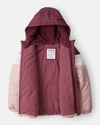 Girls 2-Piece Color Block Hooded Snowsuit Jacket & Bib Set - Pink/Red