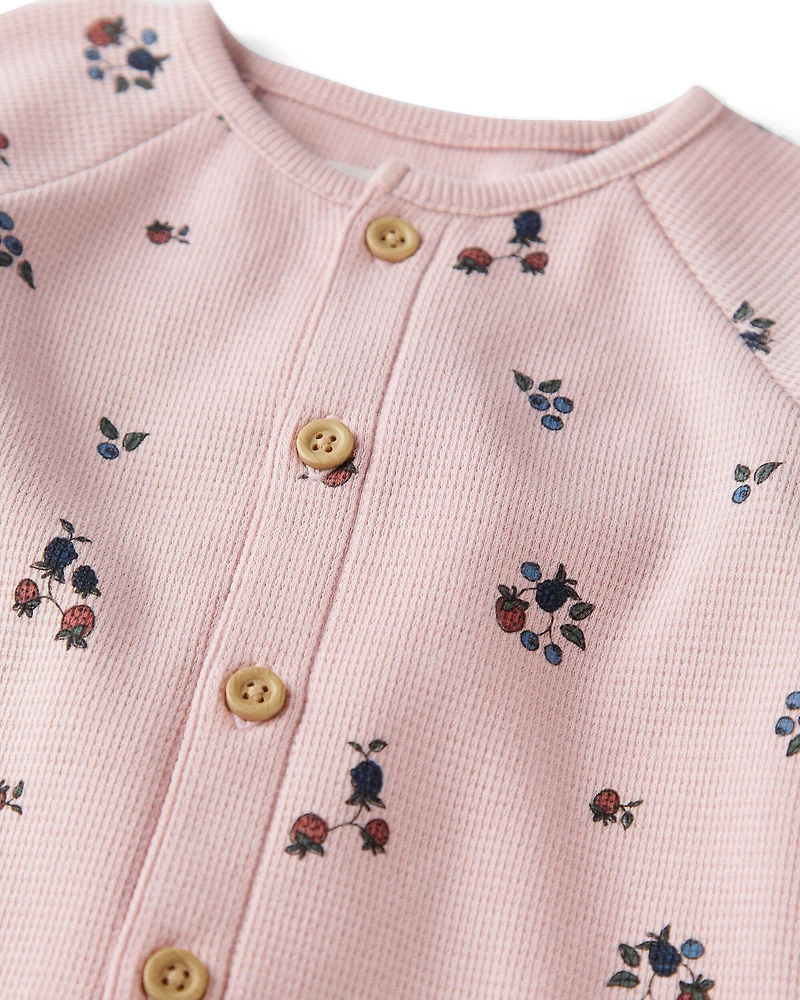 Baby Girl Organic Cotton Waffle Knit Jumpsuit in Berry Blossom Print