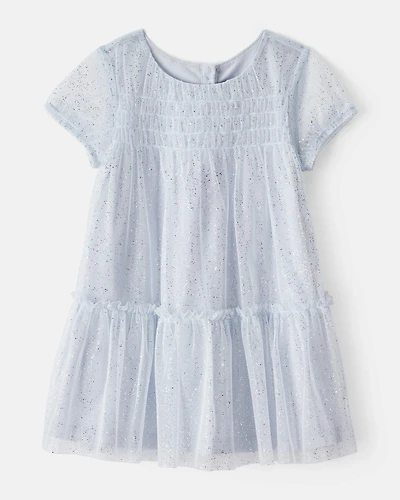 Toddler Girl Short-Sleeve Tulle Occasion Dress - Blue