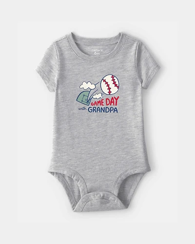 Baby 'Gameday With Grandpa' Graphic Bodysuit - Grey
