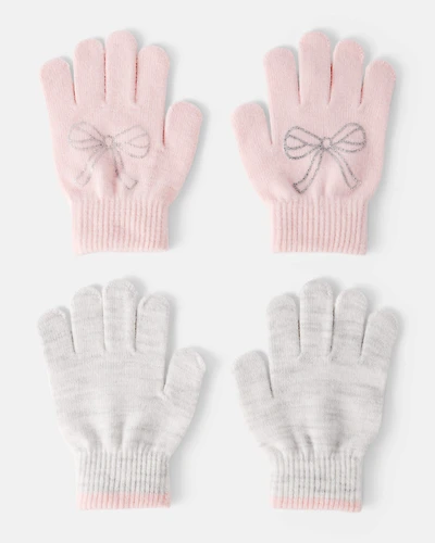 Girls 2-Pack Bow Winter Gloves - Grey/Pink