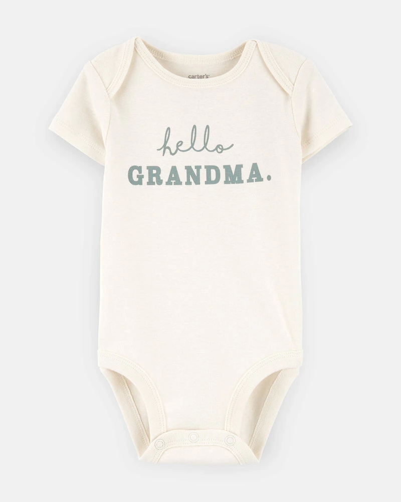 Baby "Hello Grandma" Announcement Cotton Short-Sleeve Graphic Bodysuit - Ivory