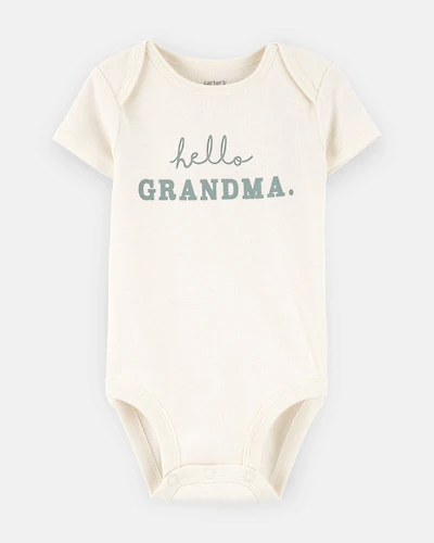 Baby "Hello Grandma" Announcement Cotton Short-Sleeve Graphic Bodysuit - Ivory