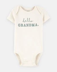 Baby "Hello Grandma" Announcement Cotton Short-Sleeve Graphic Bodysuit - Ivory