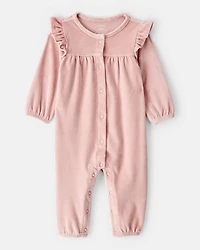 Baby Girl Velour Long-Sleeve Jumpsuit - Pink