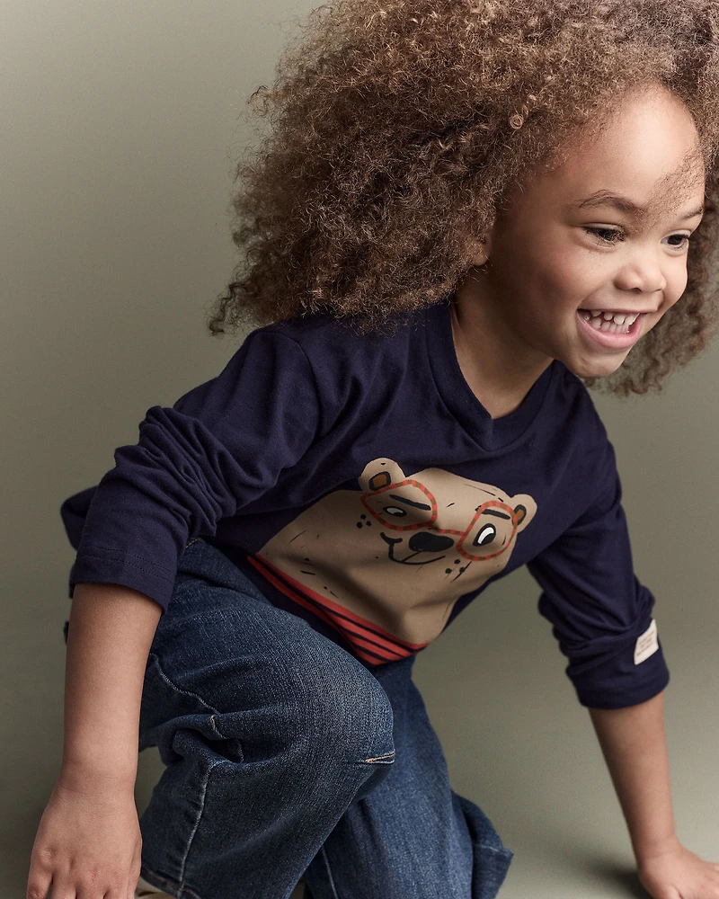 Toddler Boy Otter Long-Sleeve Relaxed Graphic Tee - Navy
