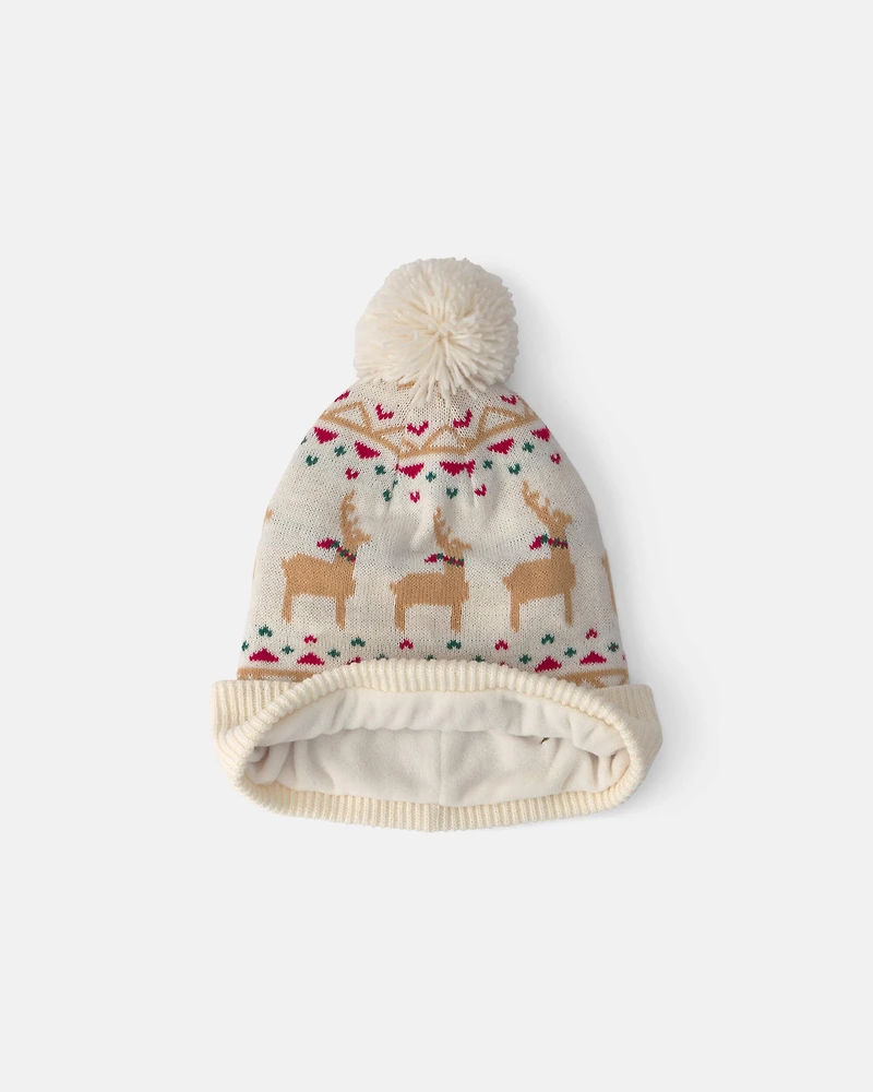 Baby 2-Piece Fair Isle Christmas Beanie & Glove Set - Cream