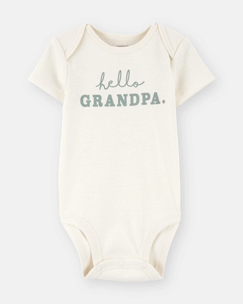 Baby "Hello Grandpa" Announcement Cotton Short-Sleeve Graphic Bodysuit - Ivory